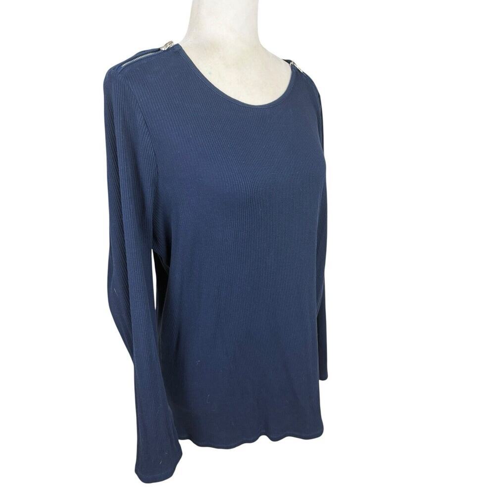 Ralph Lauren Top Womens Size 1X Navy Ribbed Zipper Sophisticated Boat Neck Knit‎ - Picture 7 of 11